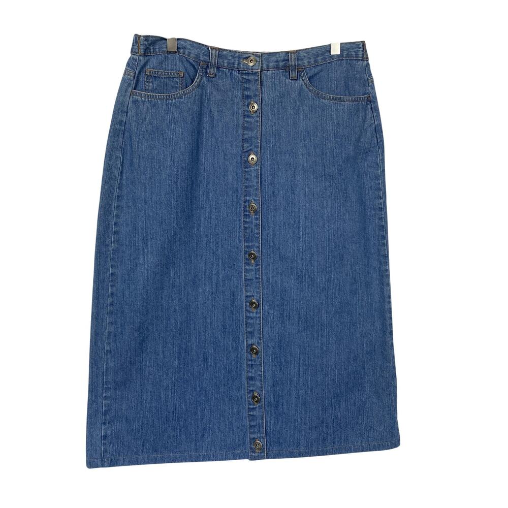 Bobbie Brooks Denim Midi Skirt‎ Large Full Button Front Back Elastic Retro 33x30